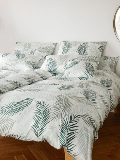 Elegante pościel bambusowo-satynowa Palm zielona 24501 155x200
