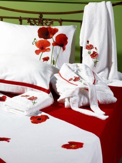 Sarev pościel satyna bawełniana Poppy w maki 200x220